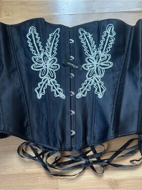 Adore Me Black Corset with White Embroidery